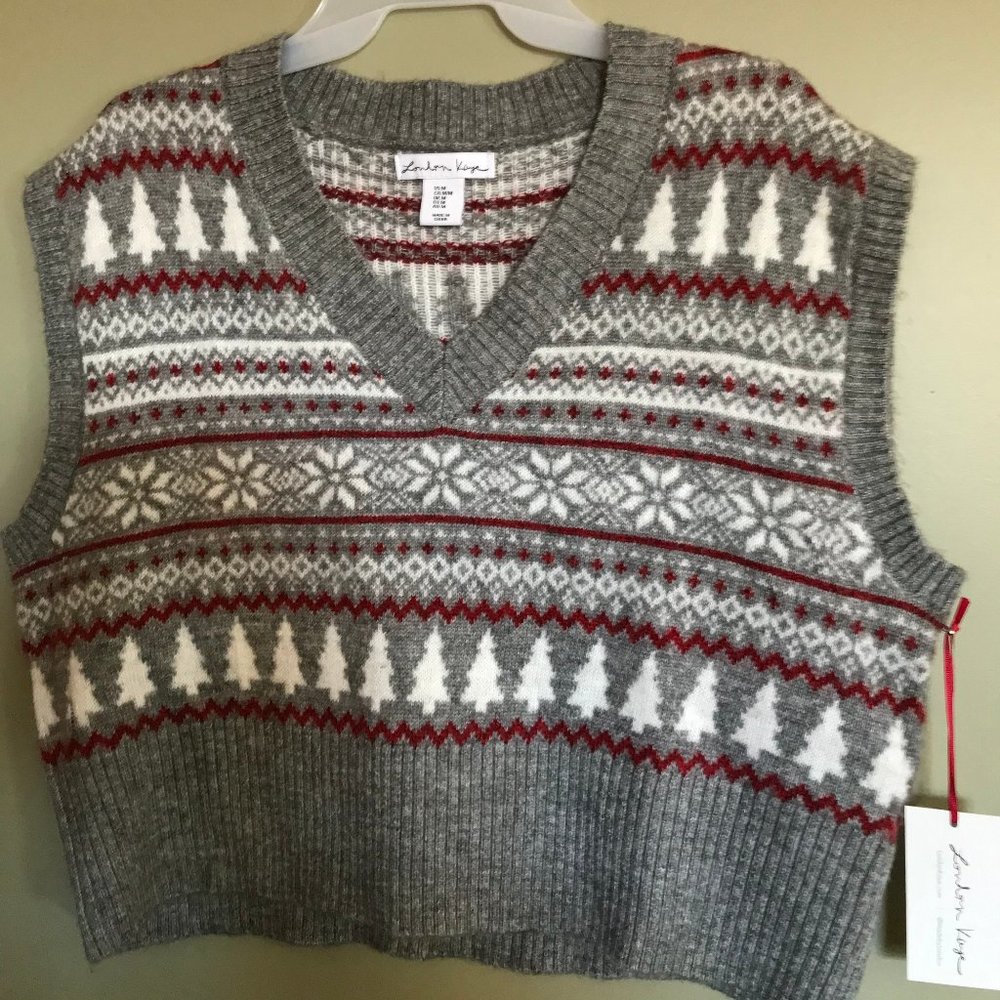 NWT London Kaye Cropped Christmas Sweater Vest Women’s Size Medium